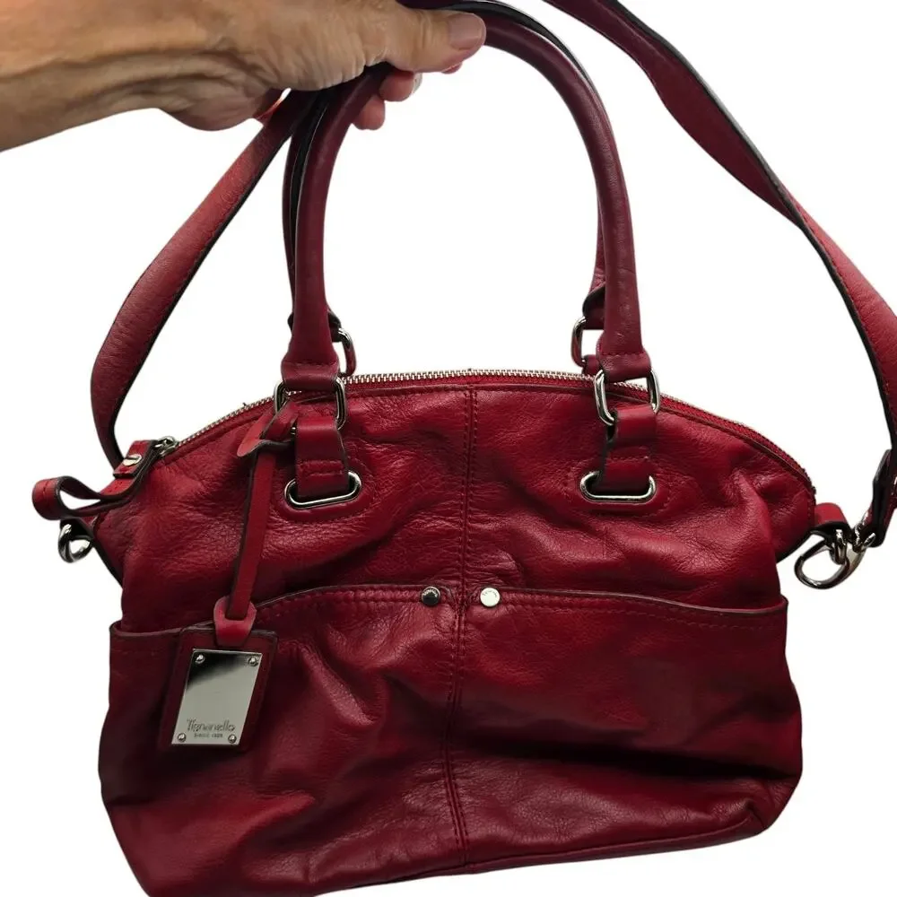 Tignanello Red Genuine Leather Satchel Shoulder Bag Crossbody Purse Pockets